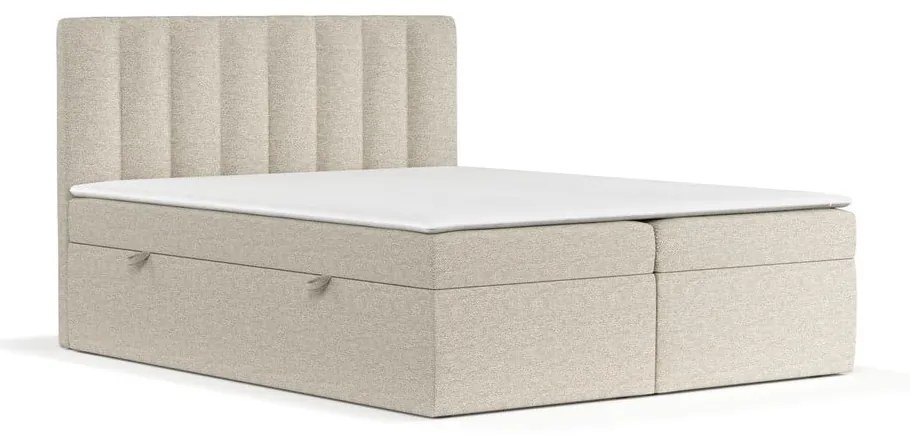 Beżowe łóżko boxspring ze schowkiem 140x200 cm Novento – Maison de Rêve