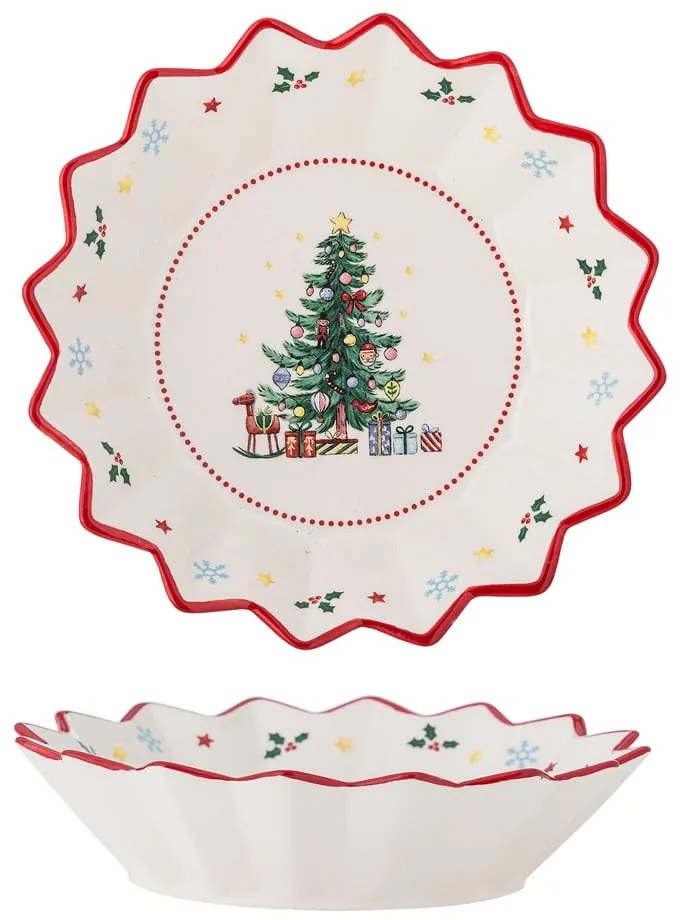 Czerwono-kremowy ceramiczny talerz do serwowania ze świątecznym motywem ø 20 cm Naive – Bloomingville