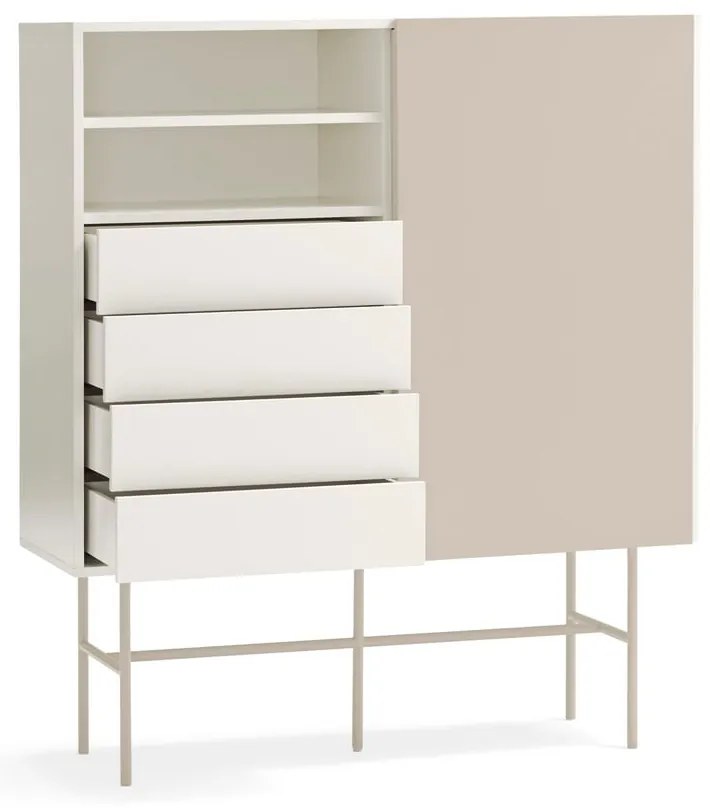 Beżowo-kremowa wysoka komoda z drzwiami przesuwnymi 120x140 cm Nube – Teulat