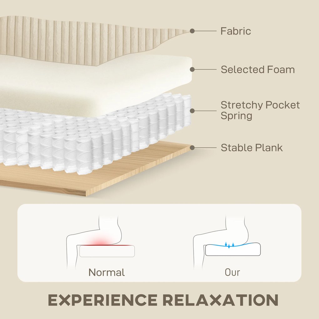 HOMCOM Sofa 3-osobowa z poduszkami dekoracyjnymi, Corduroy, do salonu, sypialni, szerokość 212 cm, Kremowa