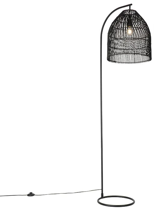 Lampa podłogowa rustykalna czarna z rattanem - Sam Rustykalny / Vintage Oswietlenie wewnetrzne