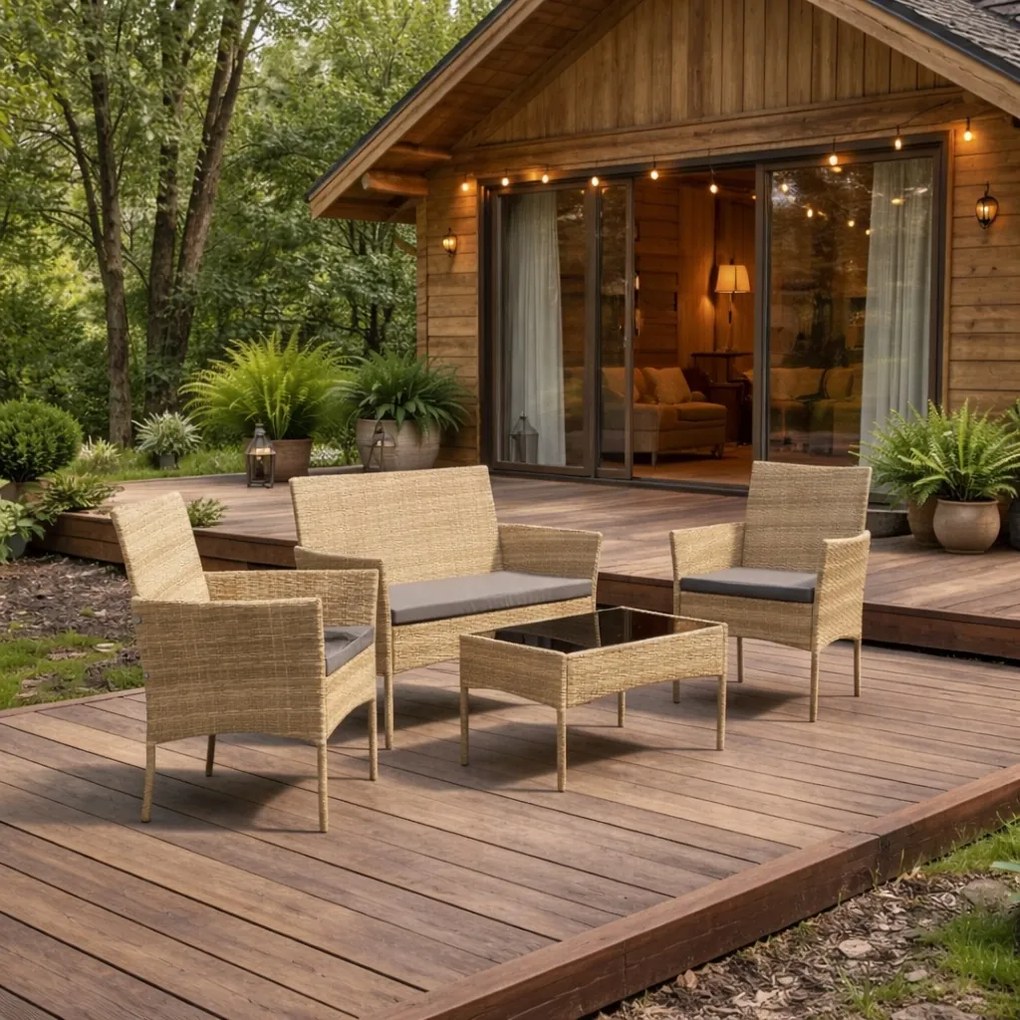 Zestaw mebli ogrodowych - sofa fotele i stolik Natal 010 naturalny