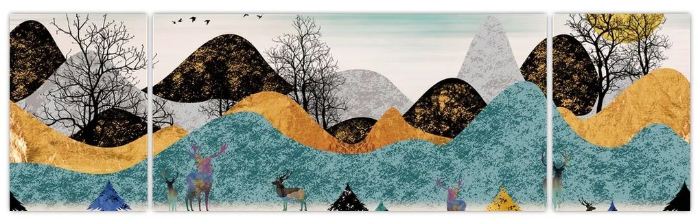 Obraz graficzny z jeleniem (170x50 cm)