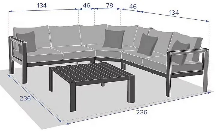 Narożny zestaw aluminiowy VANCOUVER dla 5 osób (antracyt)