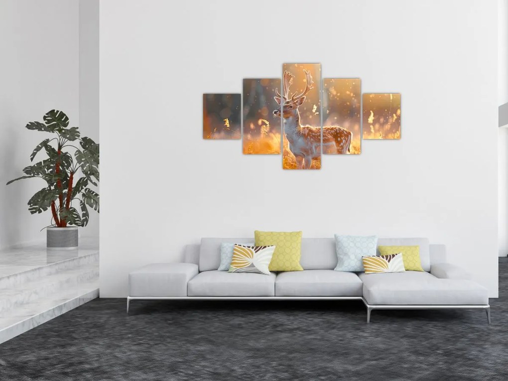 Obraz - Jeleń na polu (125x70 cm)