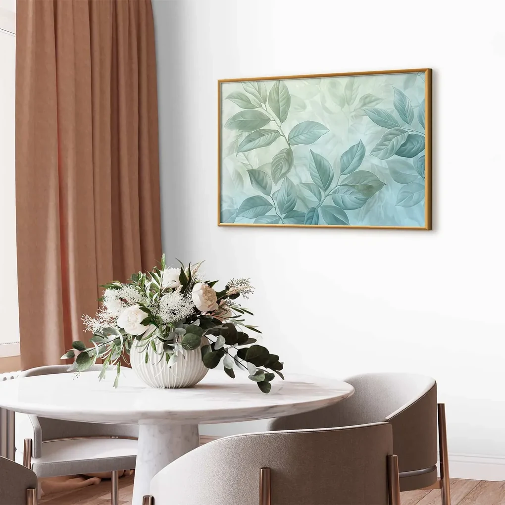 Plakat Miętowe liście 42x29,7 cm z ramą złotą bez marginesu ARTGEIST B