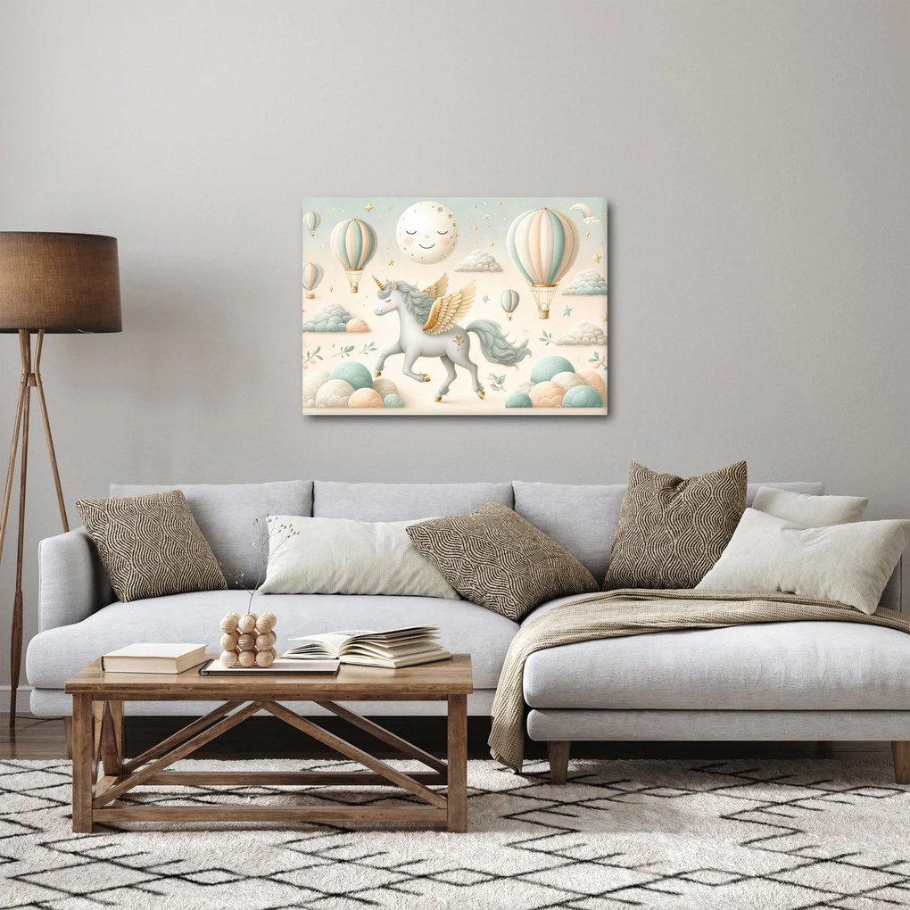 Obraz - Szczęśliwy jednorożec (70x50 cm)