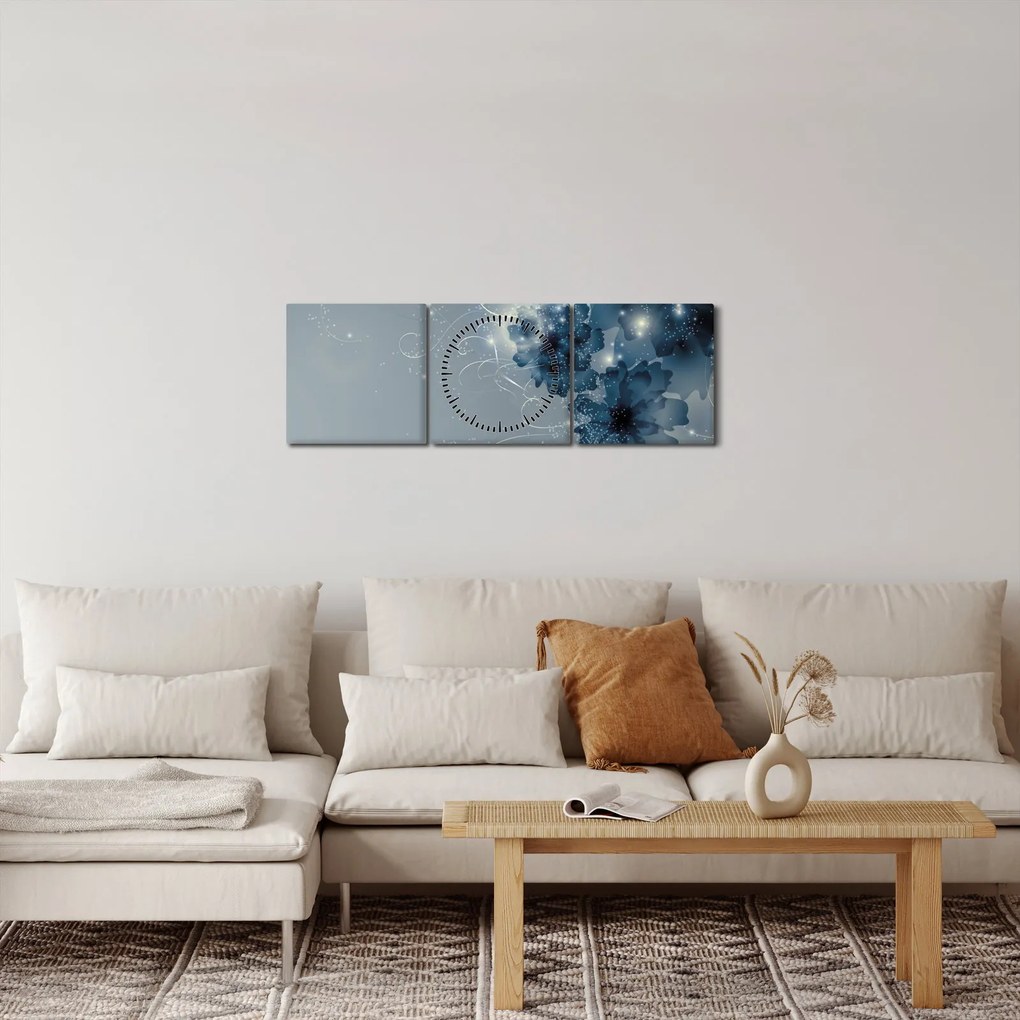Obraz - Delikatne kwiaty (z zegarem) (90x30 cm)