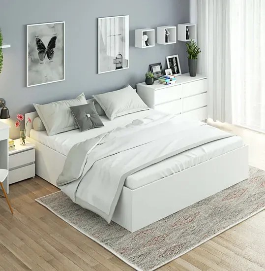 Białe łóżko z podnoszonym stelażem 180x200 C3-W64