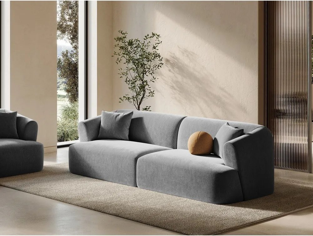 Jasnoszara aksamitna sofa 255 cm Campi – Cosmopolitan Design
