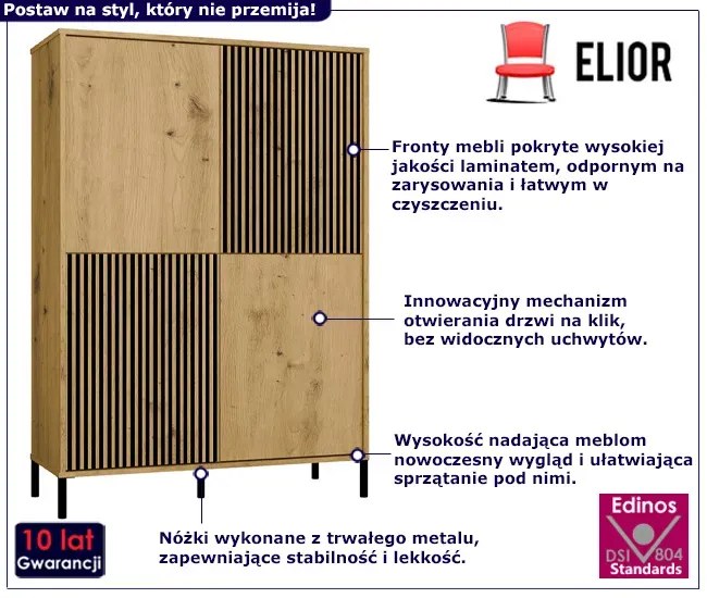 Komoda z lamelami na nóżkach dąb artisan - Valdi 3X