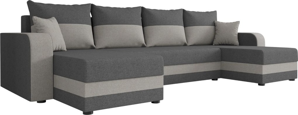 Rozkładana sofa narożna w kształcie U VALERIO 305x140 cm, ciemnoszara/jasnoszara