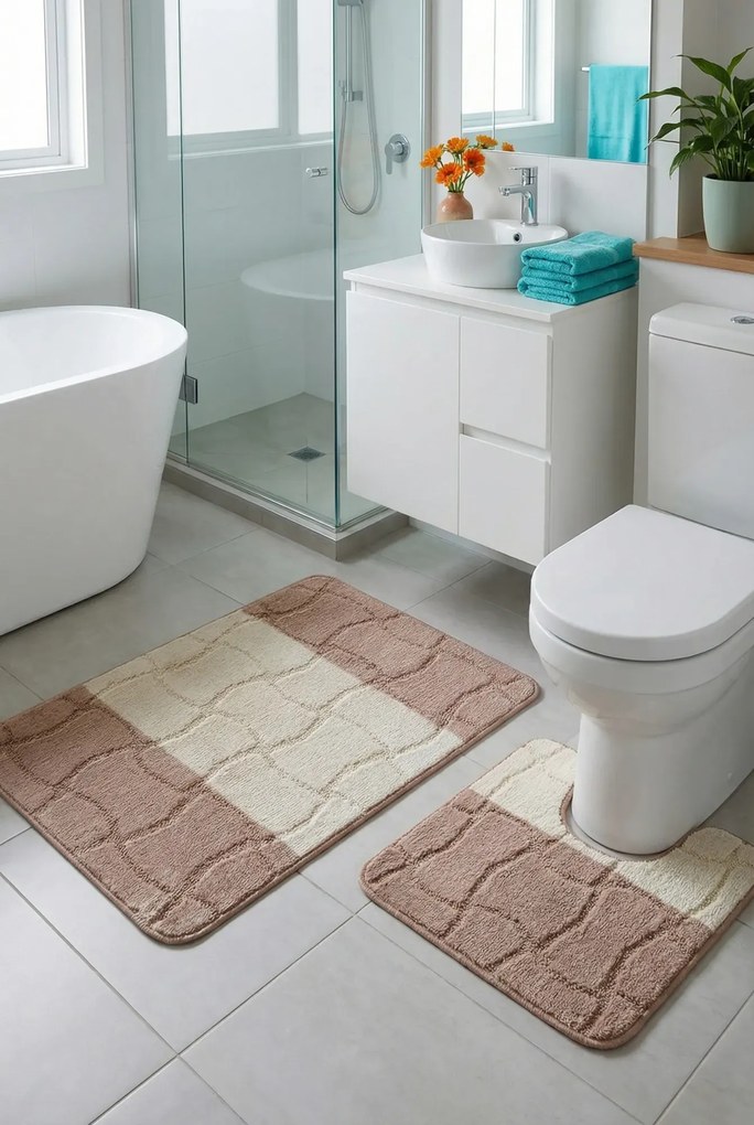 Beżowe klasyczne chodniczki do łazienki M0-D04