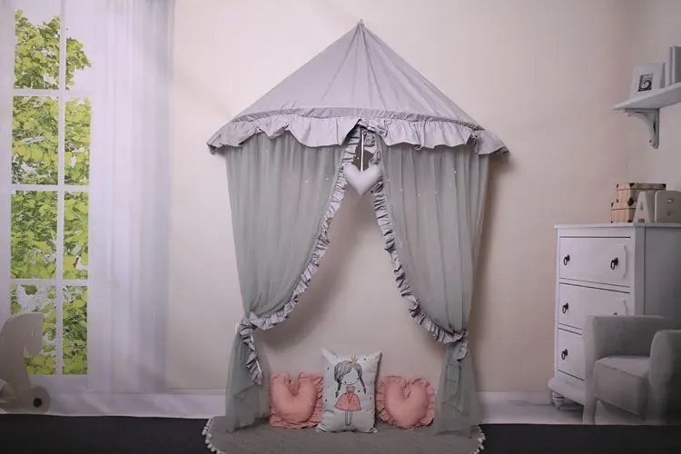 Szary baldachim nad łóżeczko z oświetleniem LED C8-A30