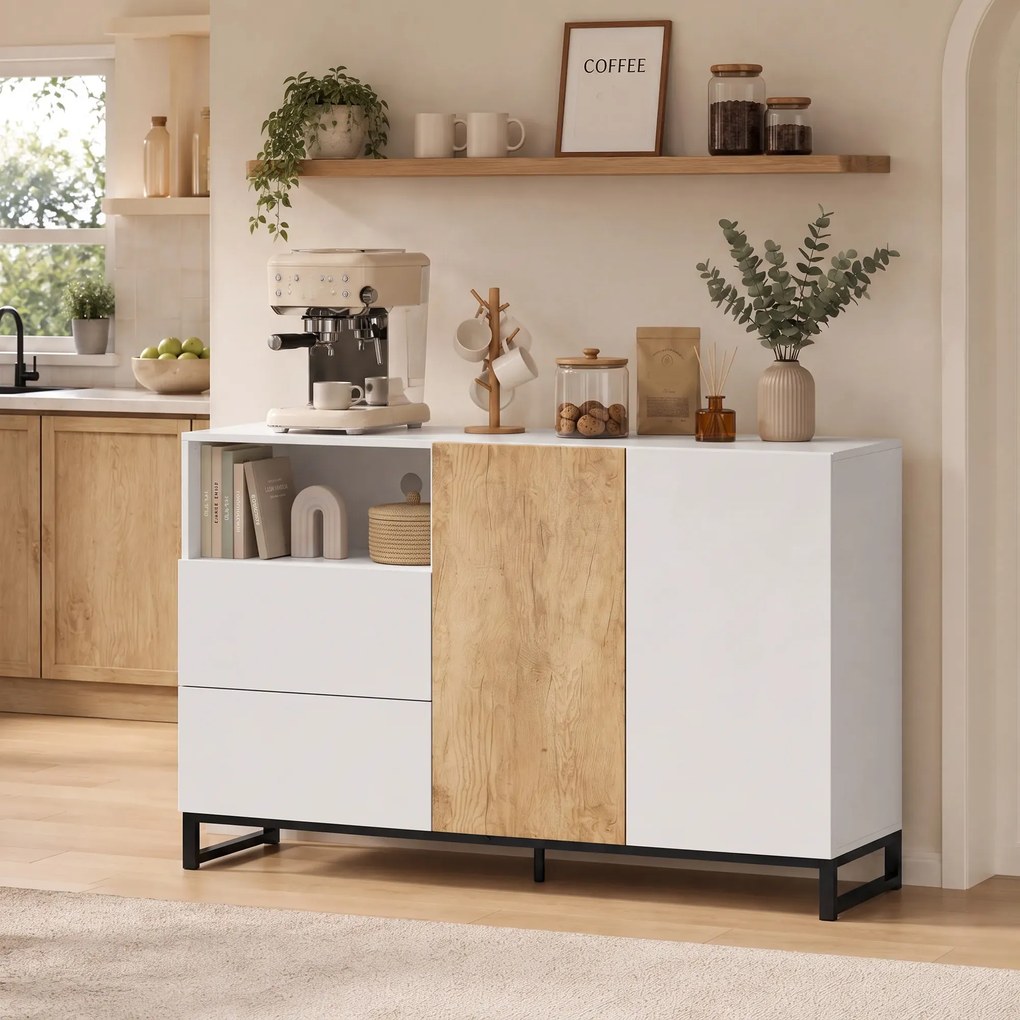 HOMCOM Komoda nowoczesna szafka do przechowywania z 2 drzwiami Soft-Close i 2 szufladami 140x40x85 cm, biały | Aosom PL
