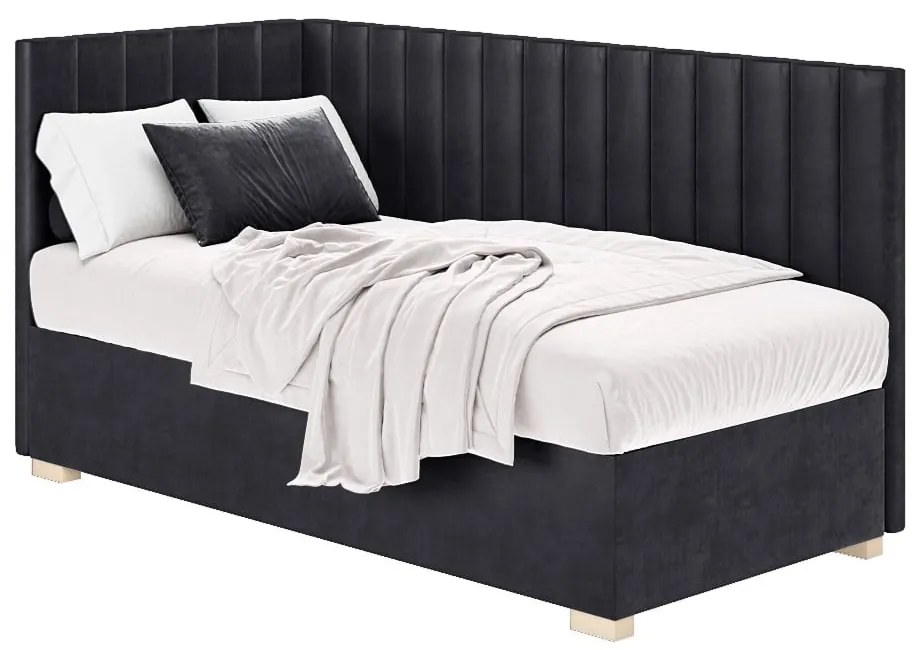 Ciemnoniebieskie narożne łóżko dziecięce ze schowkiem i materacem 90x200 cm Snugi – Ghado