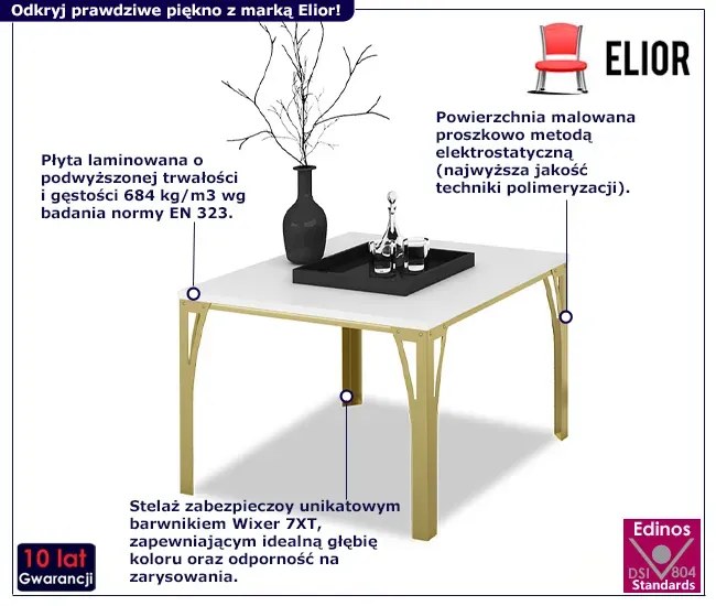 Nowoczesny stolik kawowy złoty + biały połysk - Dimea 3X