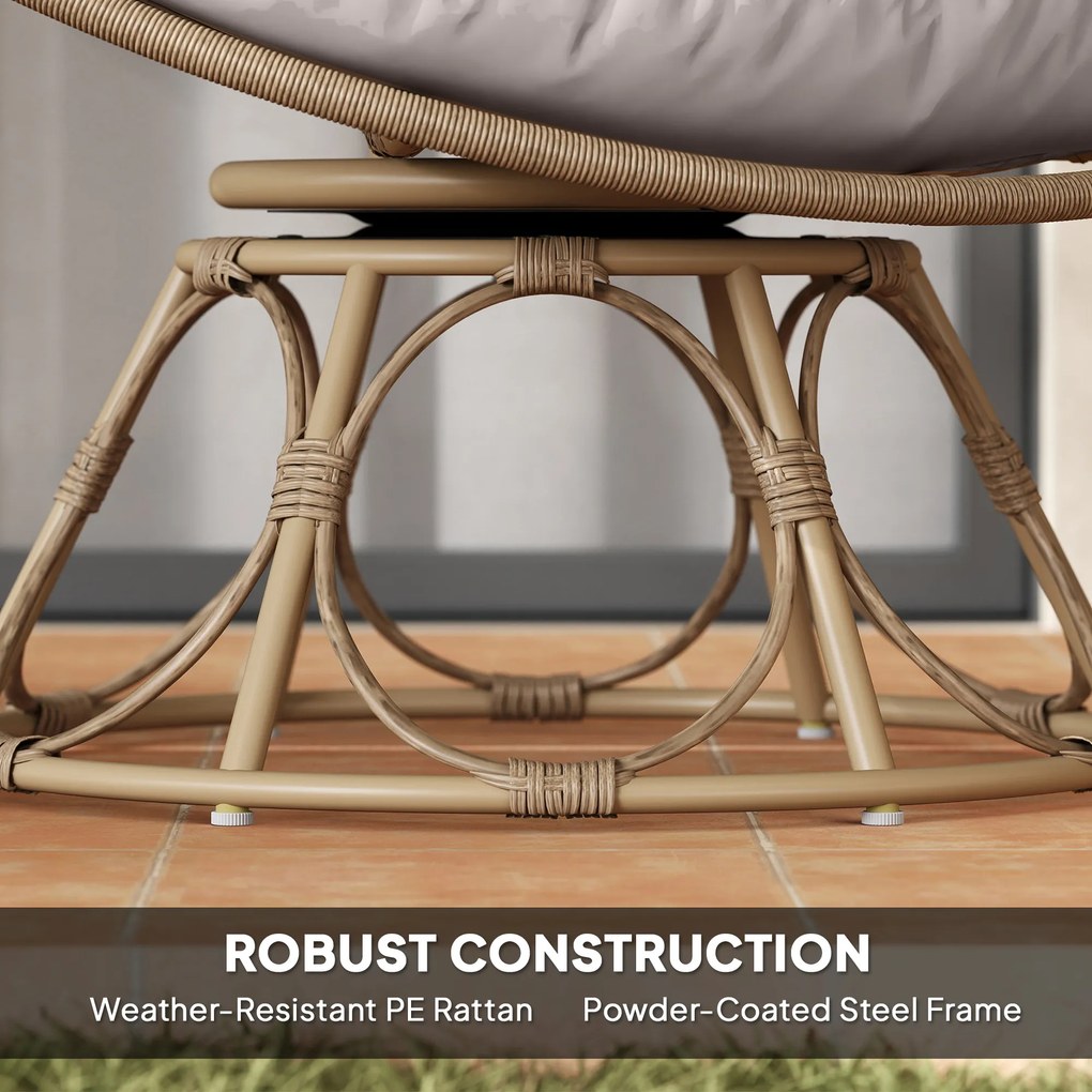 Outsunny Obracający się Fotel Papasan Rattan 360° z Poduszką, Okrągły na Zewnątrz