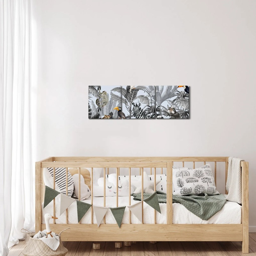 Obraz - Ilustrowana dżungla (z zegarem) (90x30 cm)