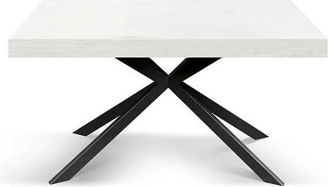 Stół drewniany, białe wykończenie, podstawa X antracyt, rozkładany 140x90 - CAMAIORE