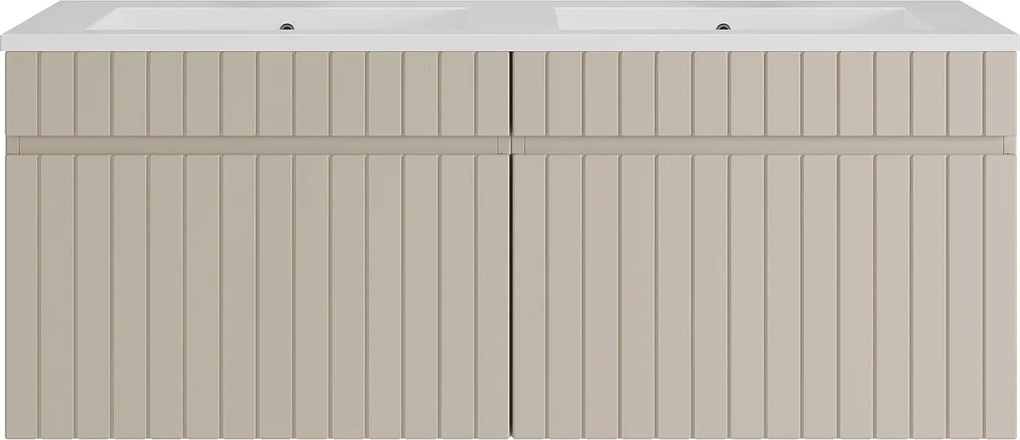 Wisząca szafka łazienkowa prążkowana beżowa z umywalką podblatową do zabudowy - 120 cm - SATARA