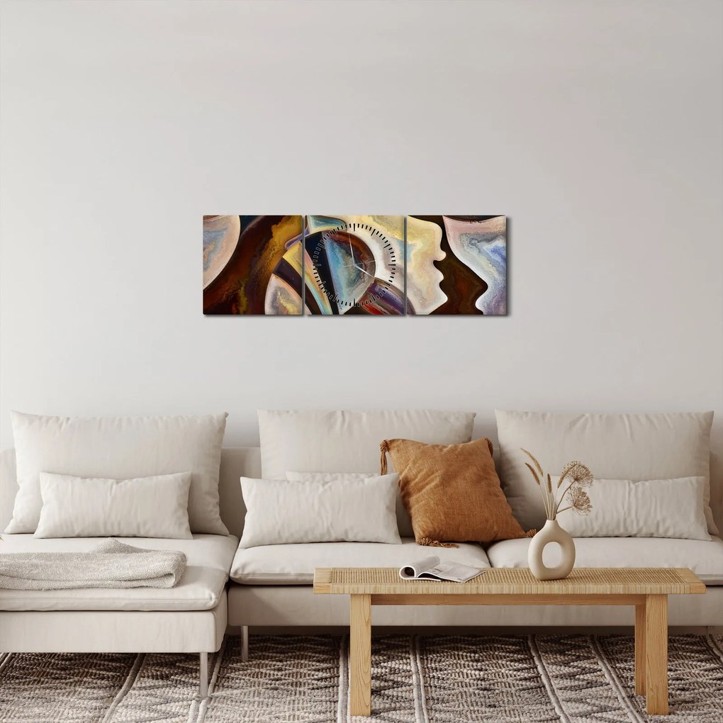 Obraz - Abstrakcja głów (z zegarem) (90x30 cm)