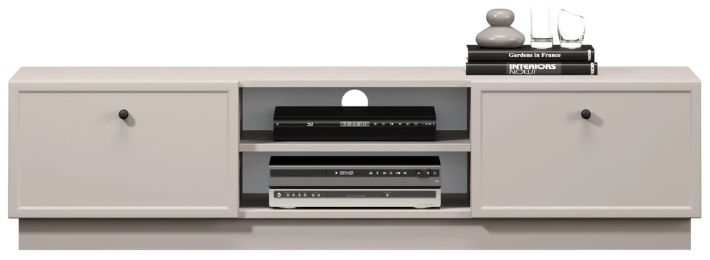 Szafka RTV Lorini 150 cm z szufladami - kaszmir / czarne uchwyty