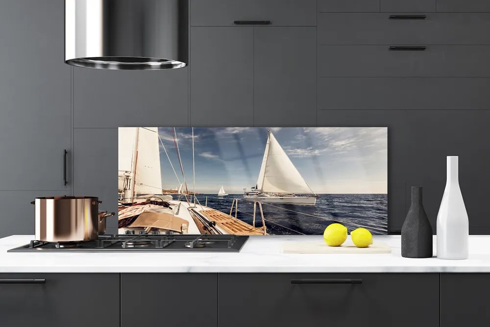 Panel nad blat kuchenny Kolorowe Łodzie Na Morskiej Głębi