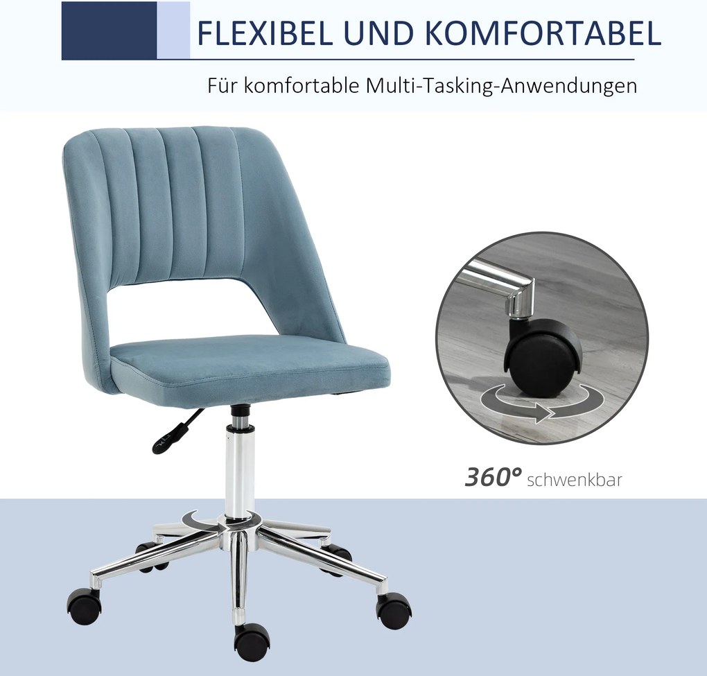 Vinsetto Krzesło Biurowe Obrotowe Kształt Muszli Pielgrzyma Regulowane Aksamitnopodobny Poliester Niebieskie | Aosom PL