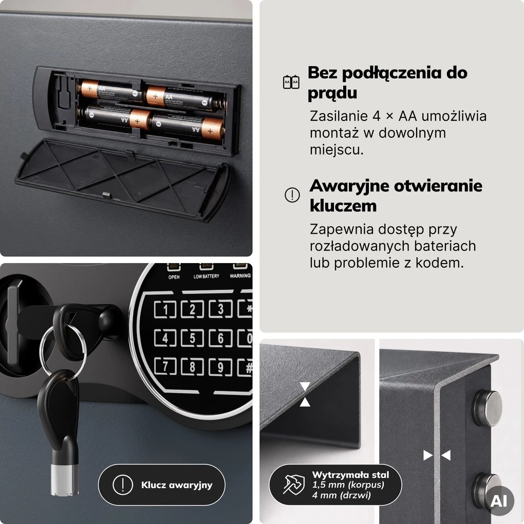 Szafka na klucze elektroniczna z wrzutnią i zamkiem na kod, na 133 klucze, 430x665x130 mm: BRUCE