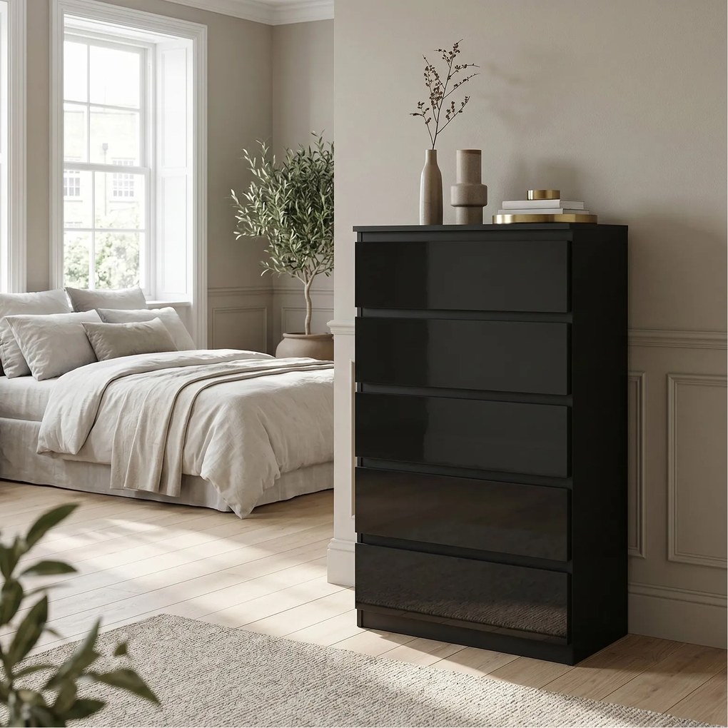 Komoda NUDO 70 cm do Salonu Sypialni 5 Szuflad Czarny