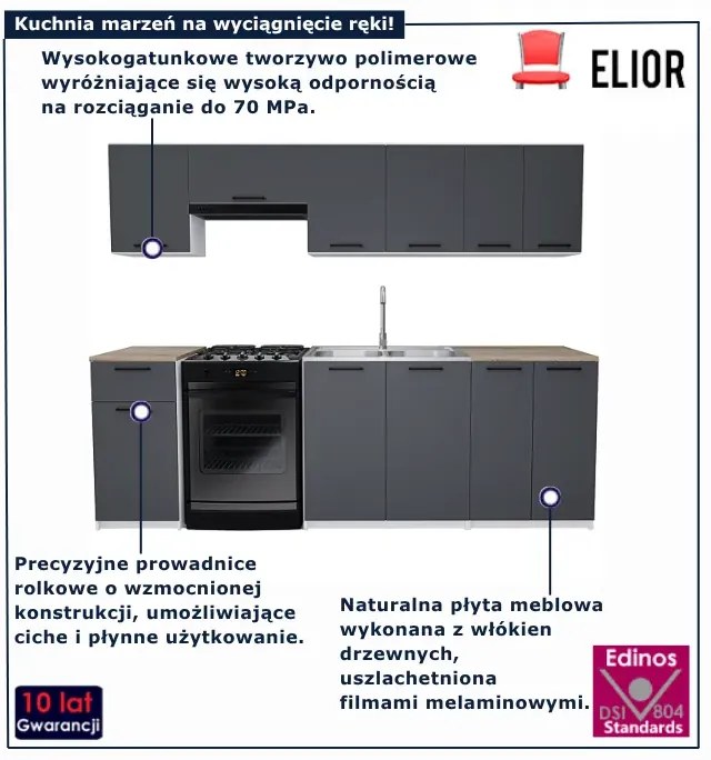 Zestaw mebli kuchennych 240 cm antracyt  D5-Z51