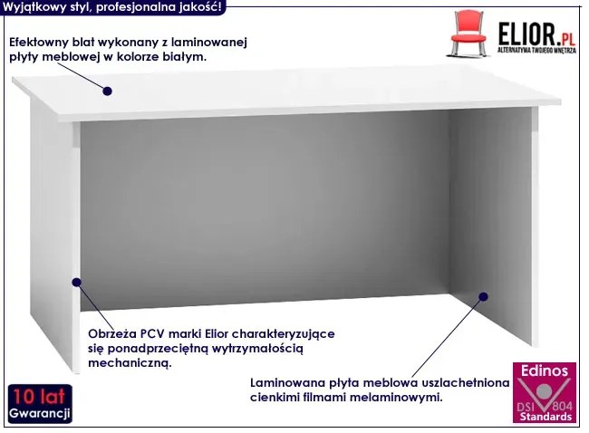 Białe klasyczne długie biurko proste komputerowe - Stanis