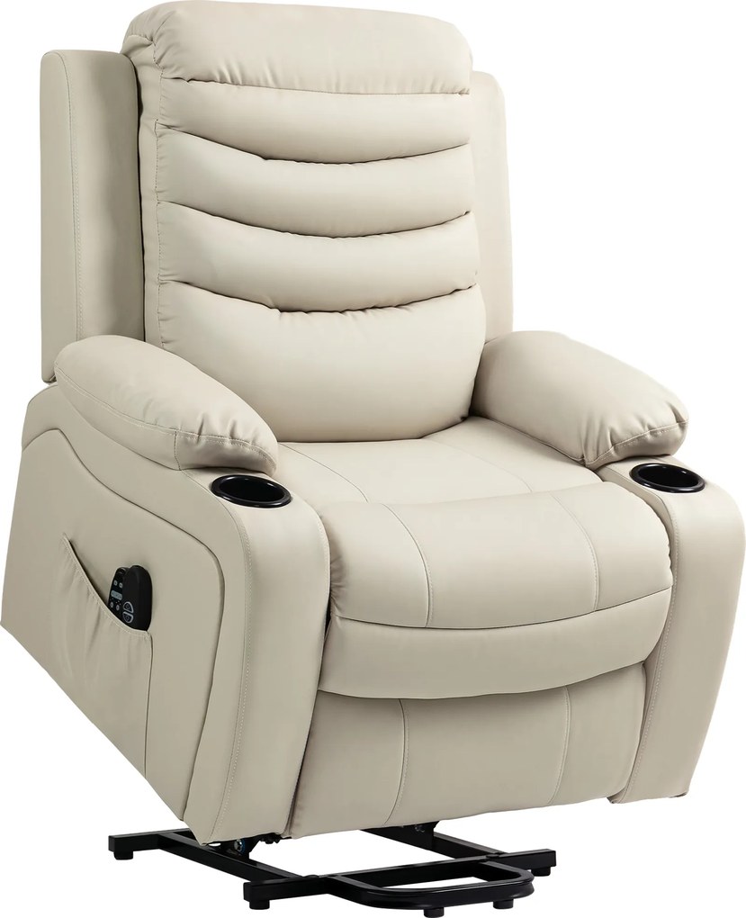 HOMCOM Fotel telewizyjny z elektrycznym podnoszeniem, masażem, podgrzewaniem, USB, kremowy PU | Aosom PL