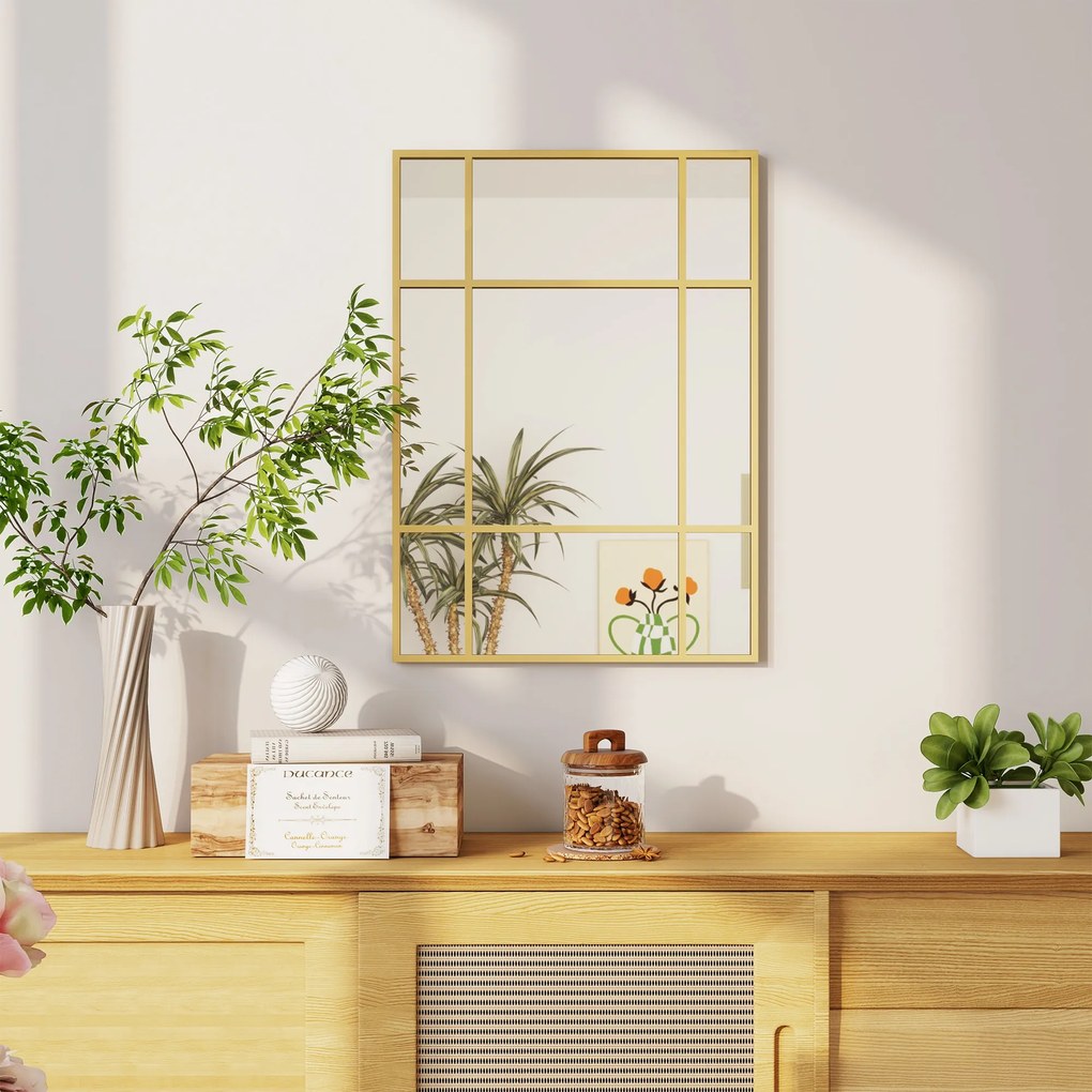 HOMCOM Lustro ścienne, dekoracyjne lustro z metalową ramą, złote paski, wielowarstwowe szkło, 50B x 2T x 70H cm | Aosom PL
