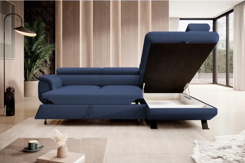 Narożnik RAVEN L Prawostronny wolnostojący z funkcją spania tkanina ARAGON 79 Niebieski WERSAL