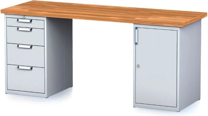 Stół warsztatowy MECHANIC, 2000x685x880 mm, 1x 4 szufladowy kontener, 1x szafka, szary