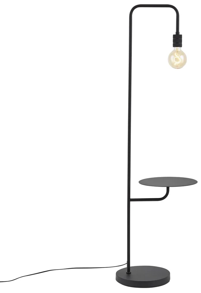 Nowoczesna lampa podłogowa czarna z okrągłym stolikiem - Ostrich