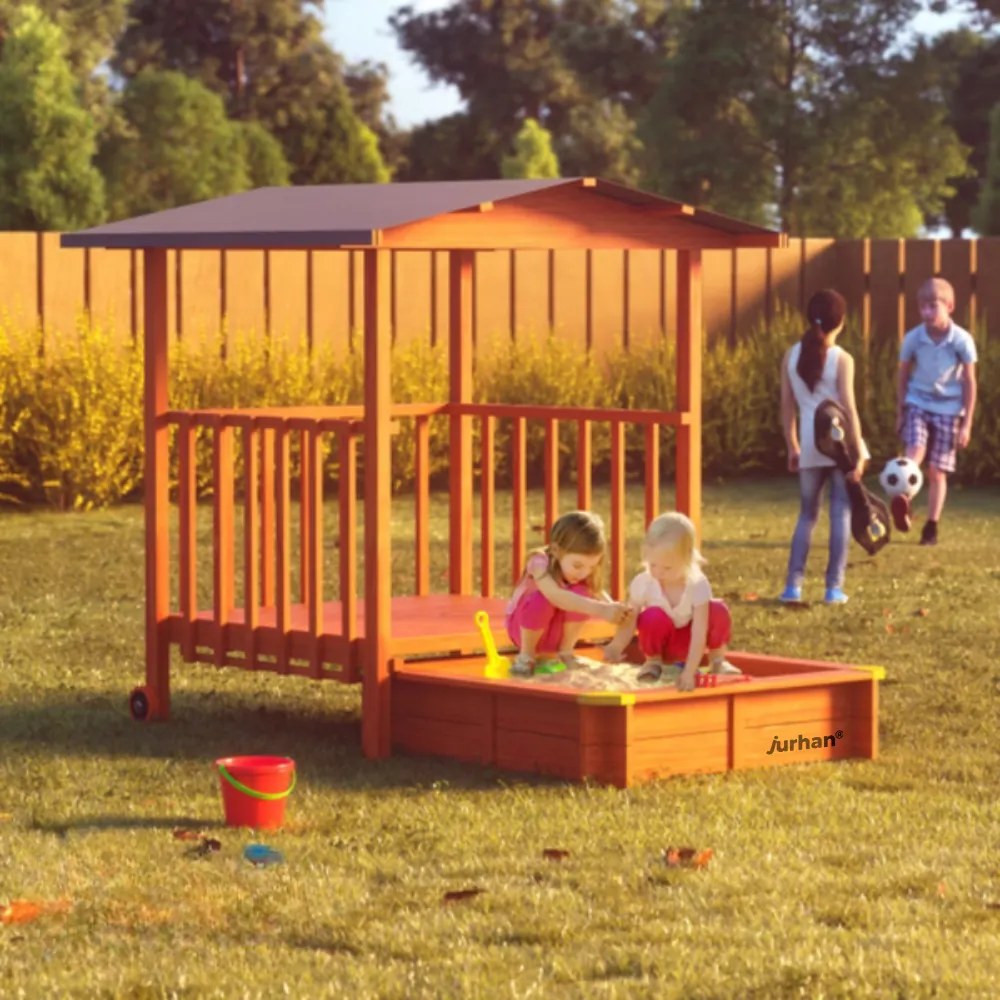 Piaskownica z werandą SUNNY, 130x130x143cm, brązowa/szara Jurhan