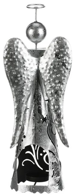 Świąteczna metalowa dekoracja Anioł na świeczkę doherbaty, srebrna