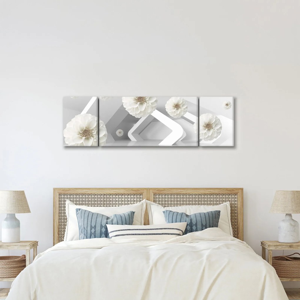 Abstrakcyjny obraz z białawymi kwiatami (170x50 cm)