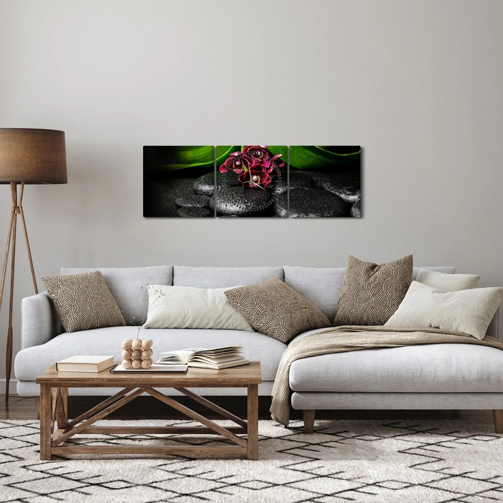 Obraz - Kamienie lawy (z zegarem) (90x30 cm)