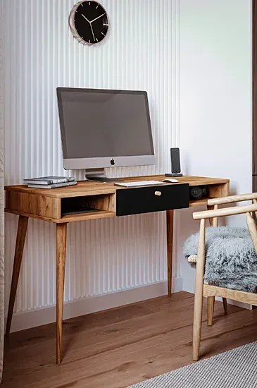 Biurko z półkami i szufladą w stylu skandynawskim dąb craft + czarny R4-K71