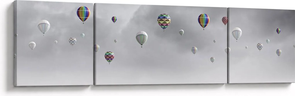 Obraz - Balony nad ceglaną ścianą (170x50 cm)