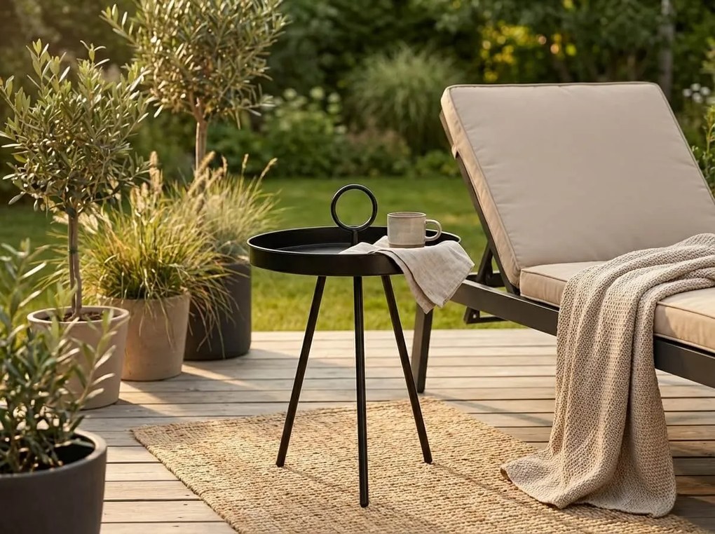 Ogródkowy stolik pomocniczy SIRVON metalowy 50x70 cm, czarny