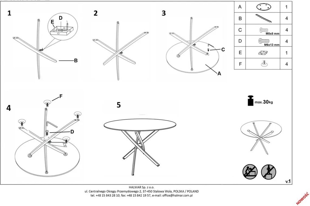 Okrągły stół Raymond 3 Halmar efekt białego marmuru