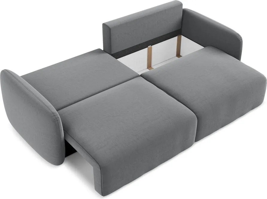 Szara aksamitna rozkładana/ze schowkiem sofa 238 cm Kalena – Makamii