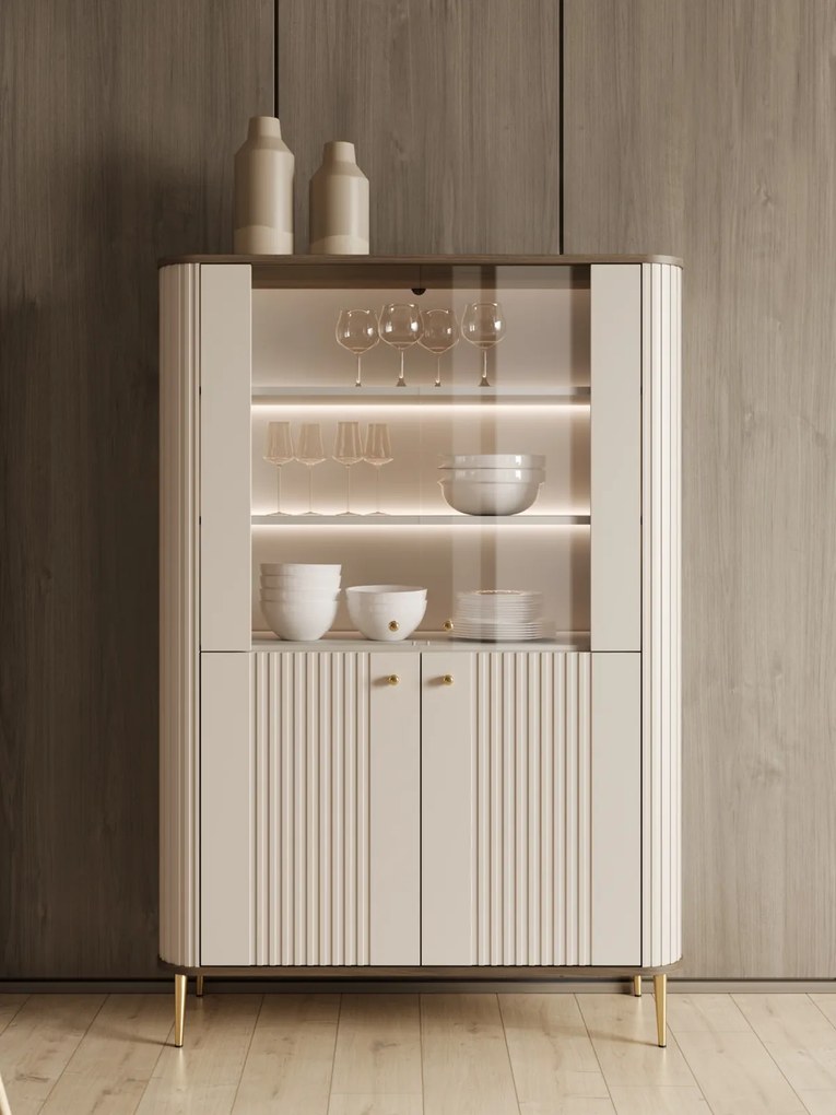 Witryna Vesper 103 cm czterodrzwiowa - kaszmir / orzech / złote nogi