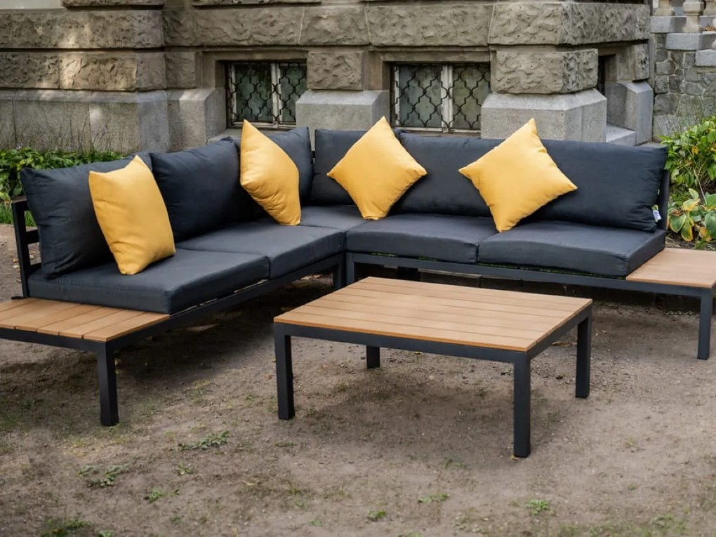 Duży narożnik aluminiowy ze stolikiem MASSIMO czarny