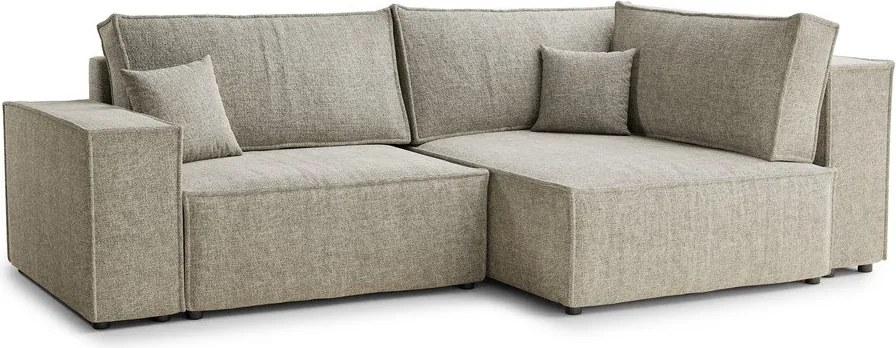 Beżowy rozkładany narożnik ze schowkiem z tkaniny szenilowej (prawostronny/w kształcie litery L) Tonga – Maison de Rêve